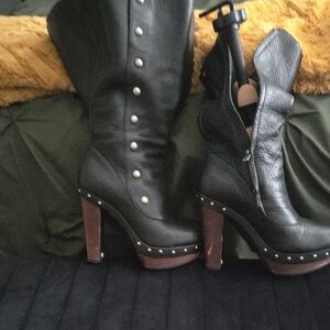 UGG Black Heeled Boots with Studs